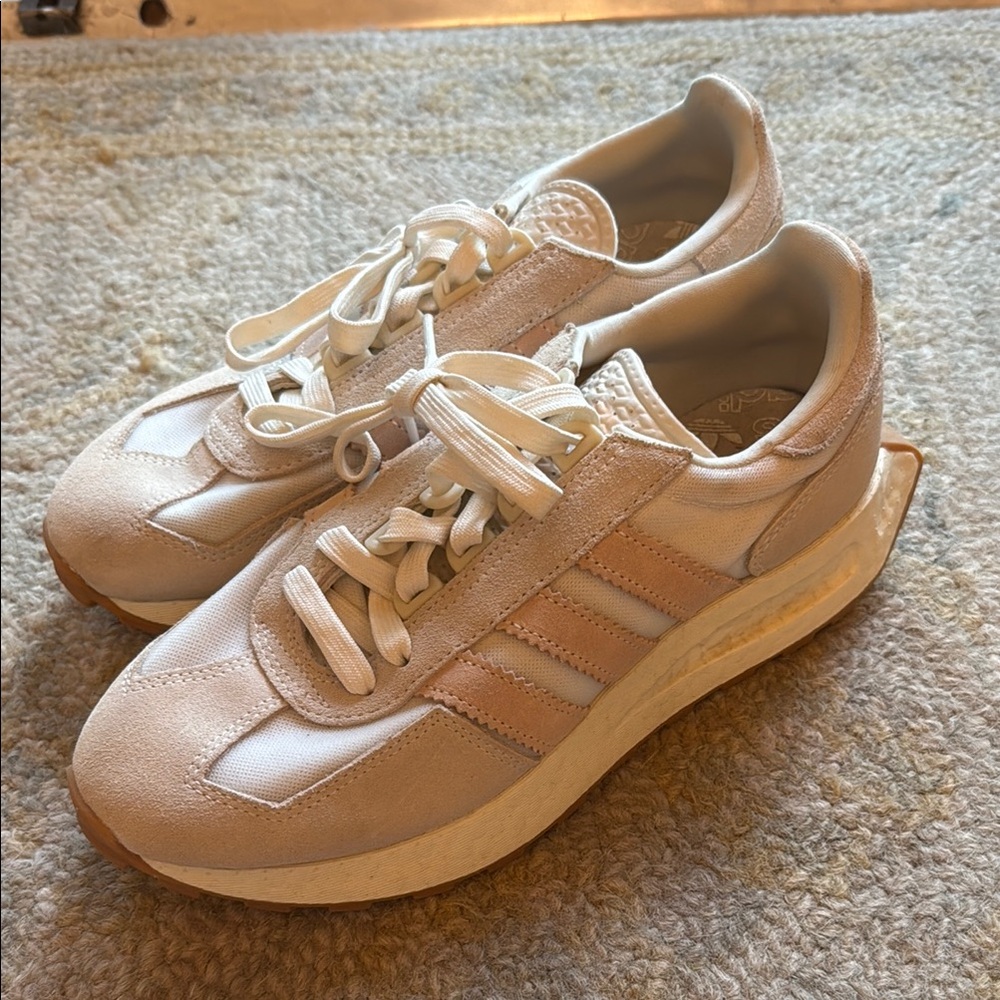 Adidas Women's Beige and White Sneakers